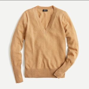 J. Crew 100% Cashmere Relaxed Fit Women’s Camel Colored V-Neck Sweater | Small